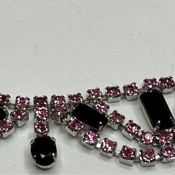 Fashion Jewelry Black and Pink Rhinestone Necklace and Screw Back Earrings - Picture 4 of 14